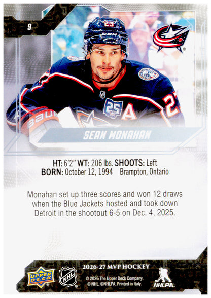 2026-27 Upper Deck MVP Sean Monahan Card Columbus Blue Jackets