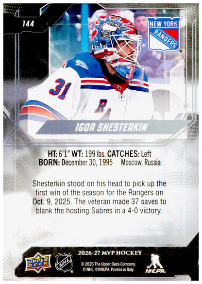2026-27 Upper Deck MVP Igor Shesterkin Card New York Rangers