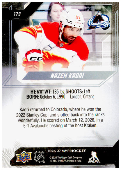 2026-27 Upper Deck MVP Nazem Kadri Card Colorado Avalanche
