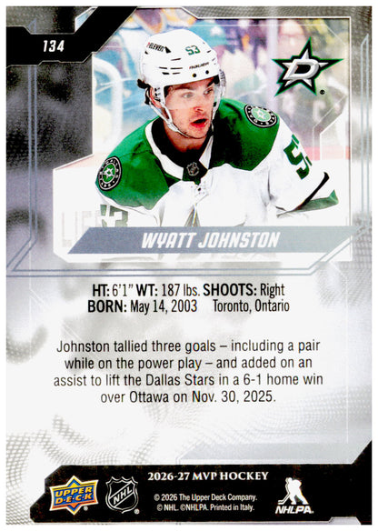2026-27 Upper Deck MVP Wyatt Johnston Card Dallas Stars