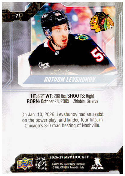 2026-27 Upper Deck MVP Artyom Levshunov Card Chicago Blackhawks