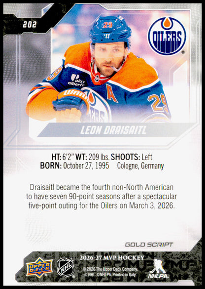 2026-27 Upper Deck MVP Leon Draisaitl Card Gold Script Edmonton Oilers