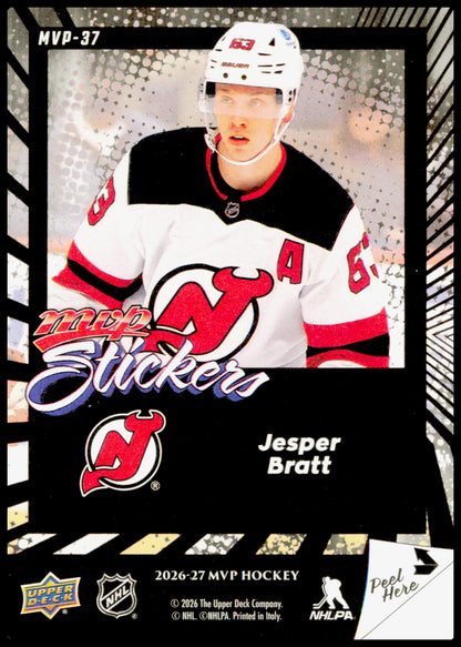2026-27 Upper Deck MVP Jesper Bratt Card Stickers New Jersey Devils