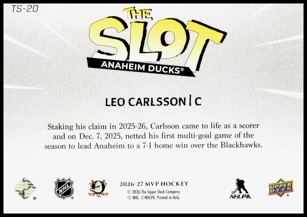 2026-27 Upper Deck MVP Leo Carlsson Card The Slot Anaheim Ducks
