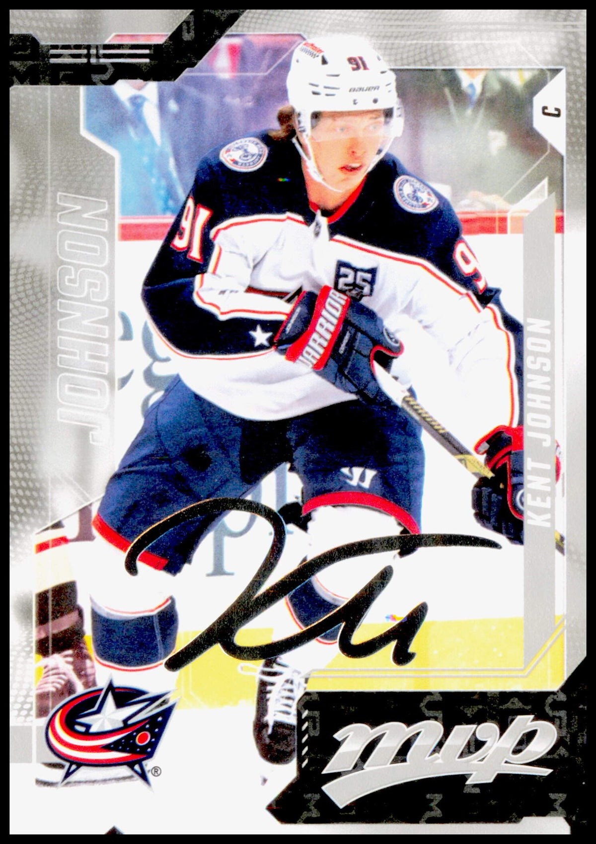 2026-27 Upper Deck MVP Kent Johnson Card Silver Script Columbus Blue Jackets