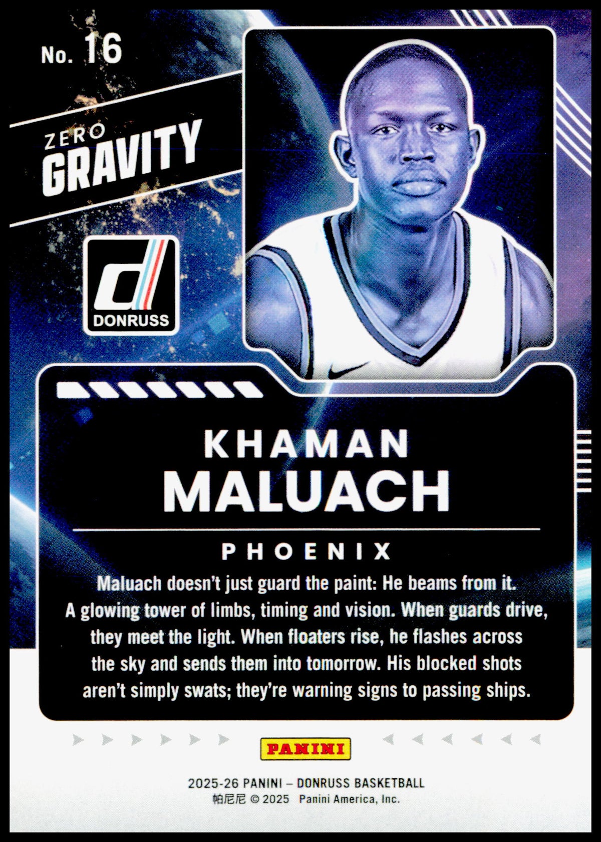 2025-26 Donruss Khaman Maluach Card Zero Gravity Phoenix Suns