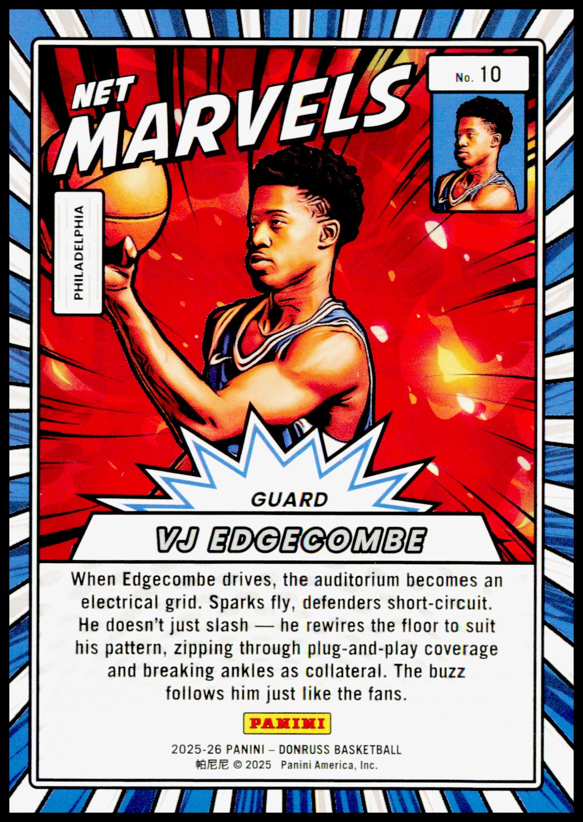 2025-26 Donruss VJ Edgecombe Card Net Marvels Philadelphia 76ers