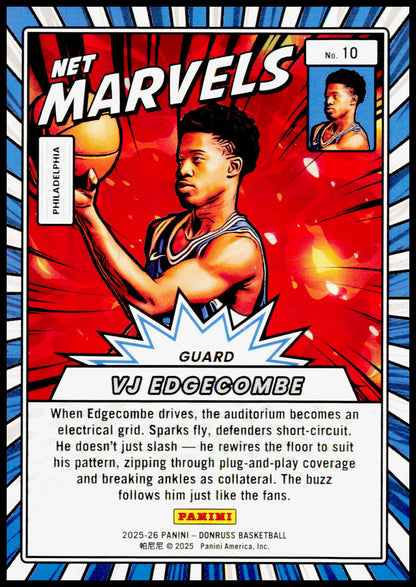 2025-26 Donruss VJ Edgecombe Card Net Marvels Philadelphia 76ers