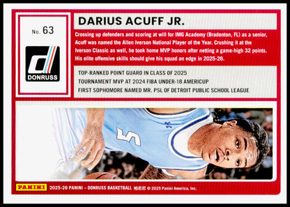 2025-26 Donruss Darius Acuff Jr. Card Holo Green Laser Arkansas Razorbacks