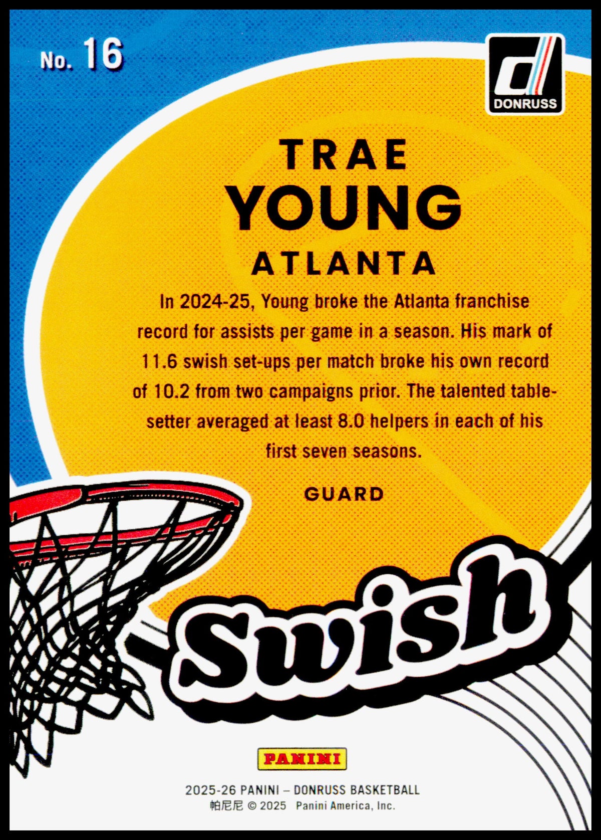 2025-26 Donruss Trae Young Card Swish Atlanta Hawks