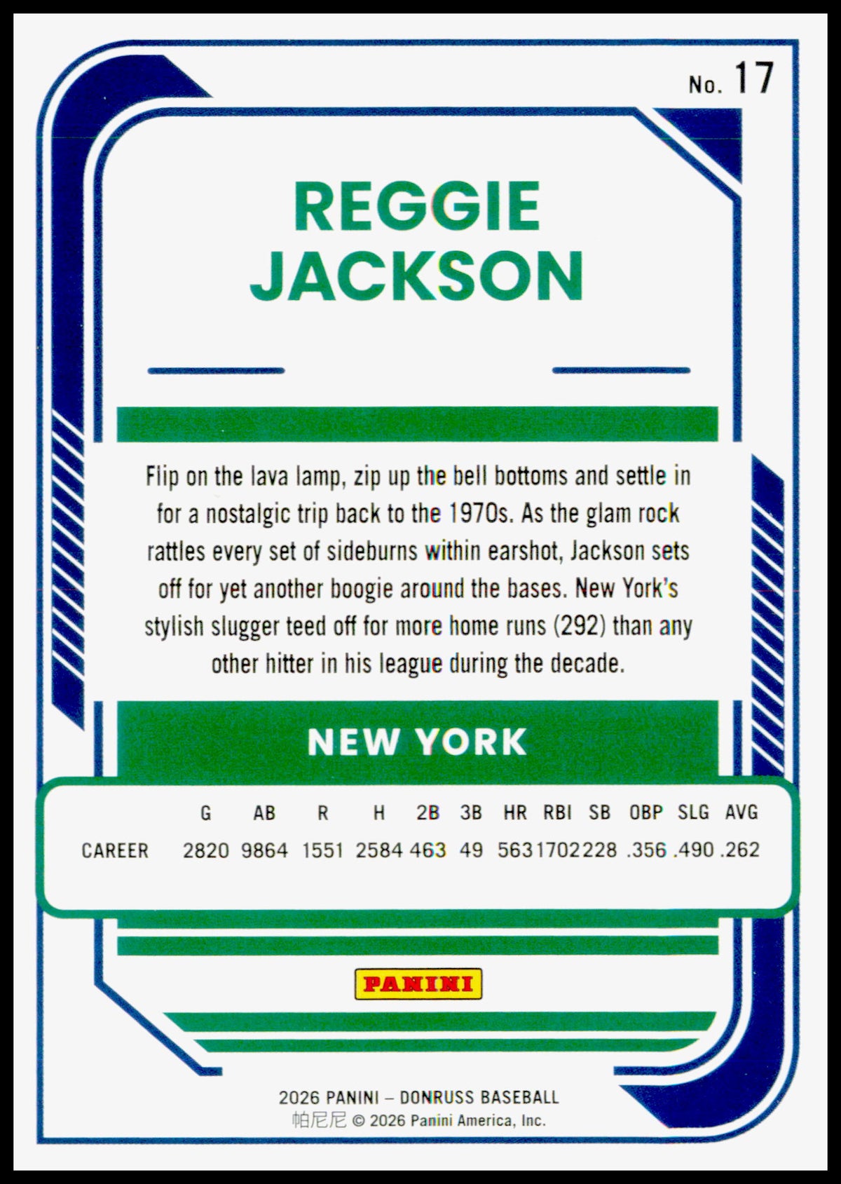 2026 Donruss Reggie Jackson Card Red and Blue New York Yankees