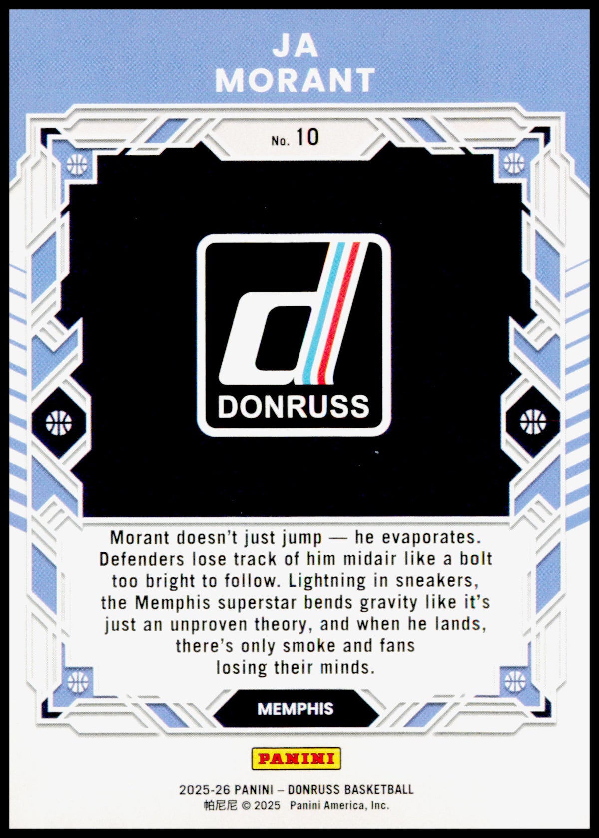 2025-26 Donruss Ja Morant Card Elite Series Memphis Grizzlies