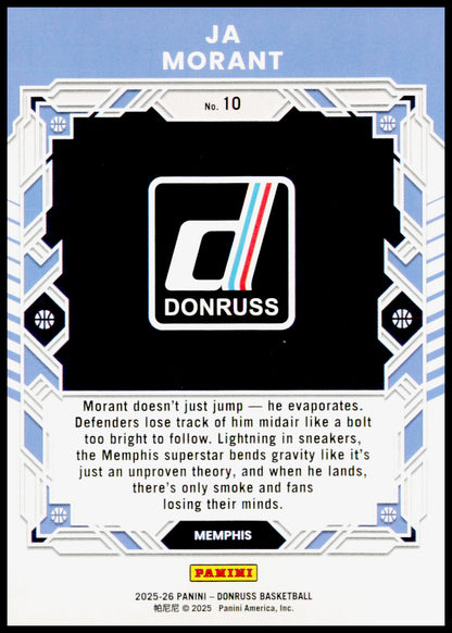 2025-26 Donruss Ja Morant Card Elite Series Memphis Grizzlies