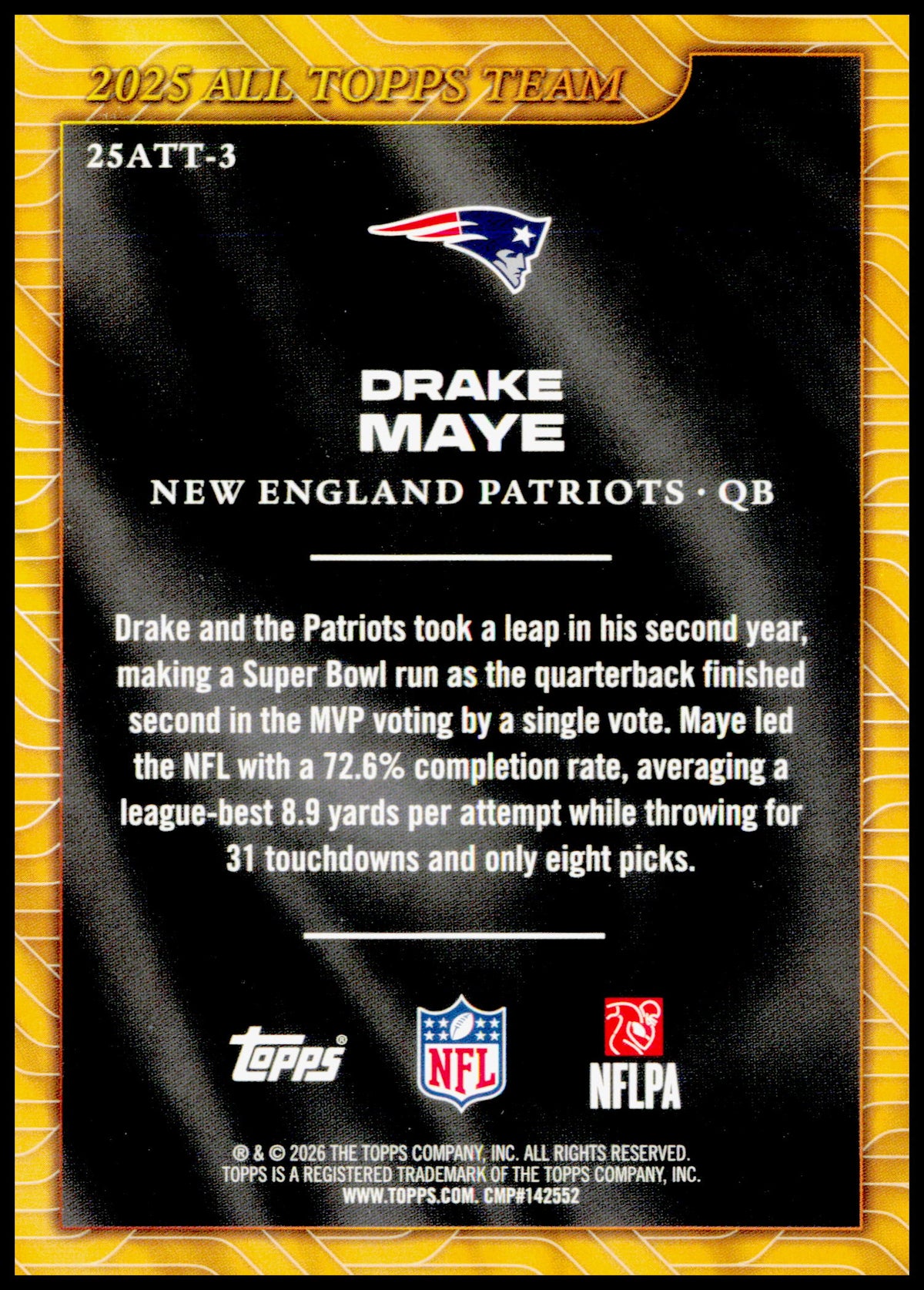 2026 Topps Flagship Drake Maye Card 2025 All Topps Team New England Patriots
