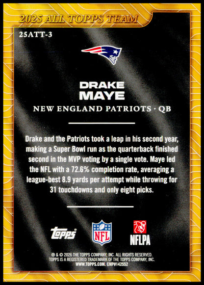 2026 Topps Flagship Drake Maye Card 2025 All Topps Team New England Patriots