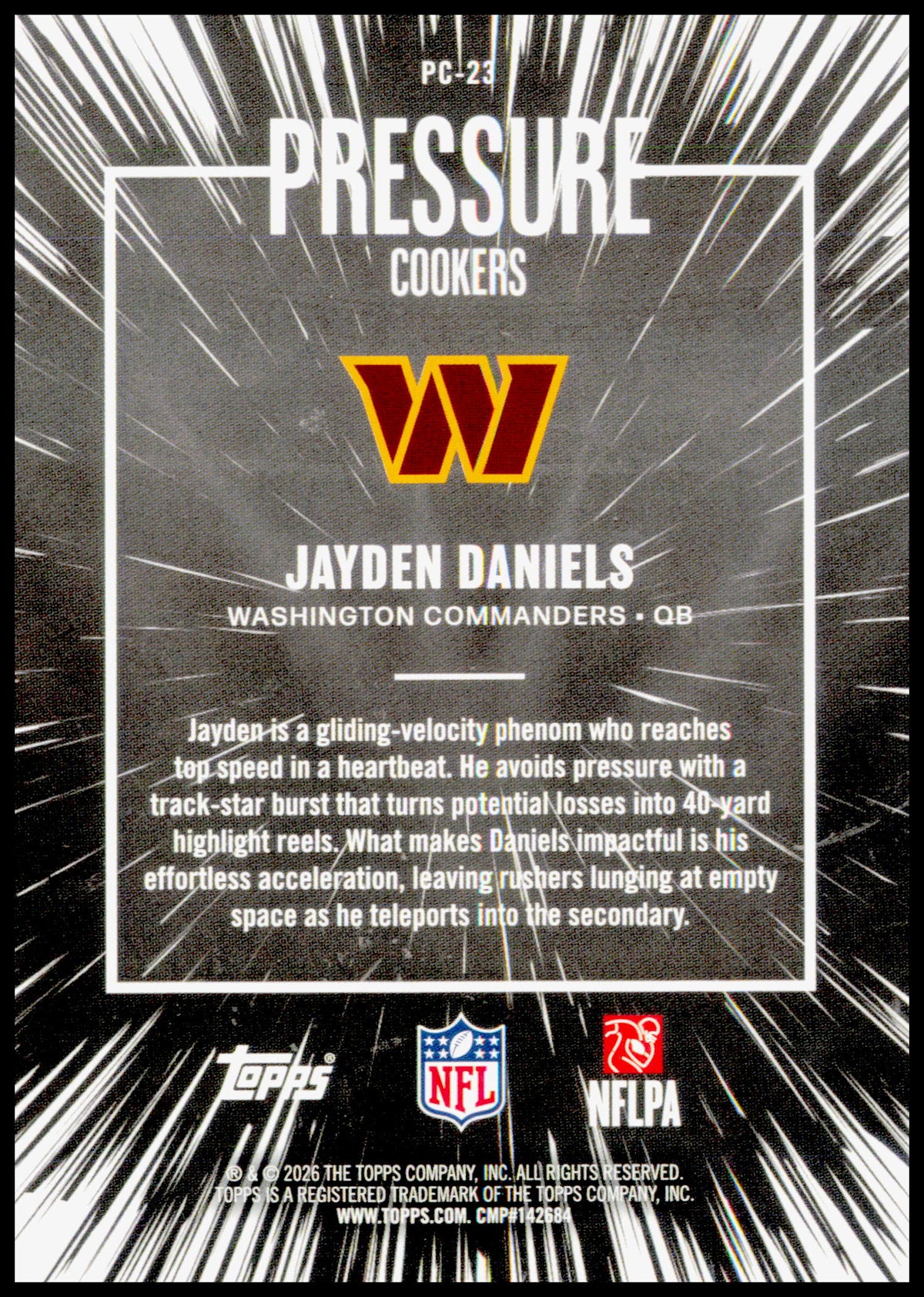 2026 Topps Flagship Jayden Daniels Card Pressure Cookers Washington Commanders