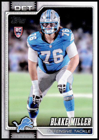 2026 Topps Flagship Blake Miller Card RC Detroit Lions