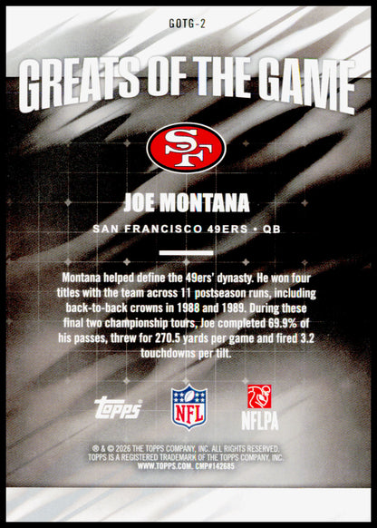 2026 Topps Flagship Joe Montana Card Greats Of The Game San Francisco 49ers