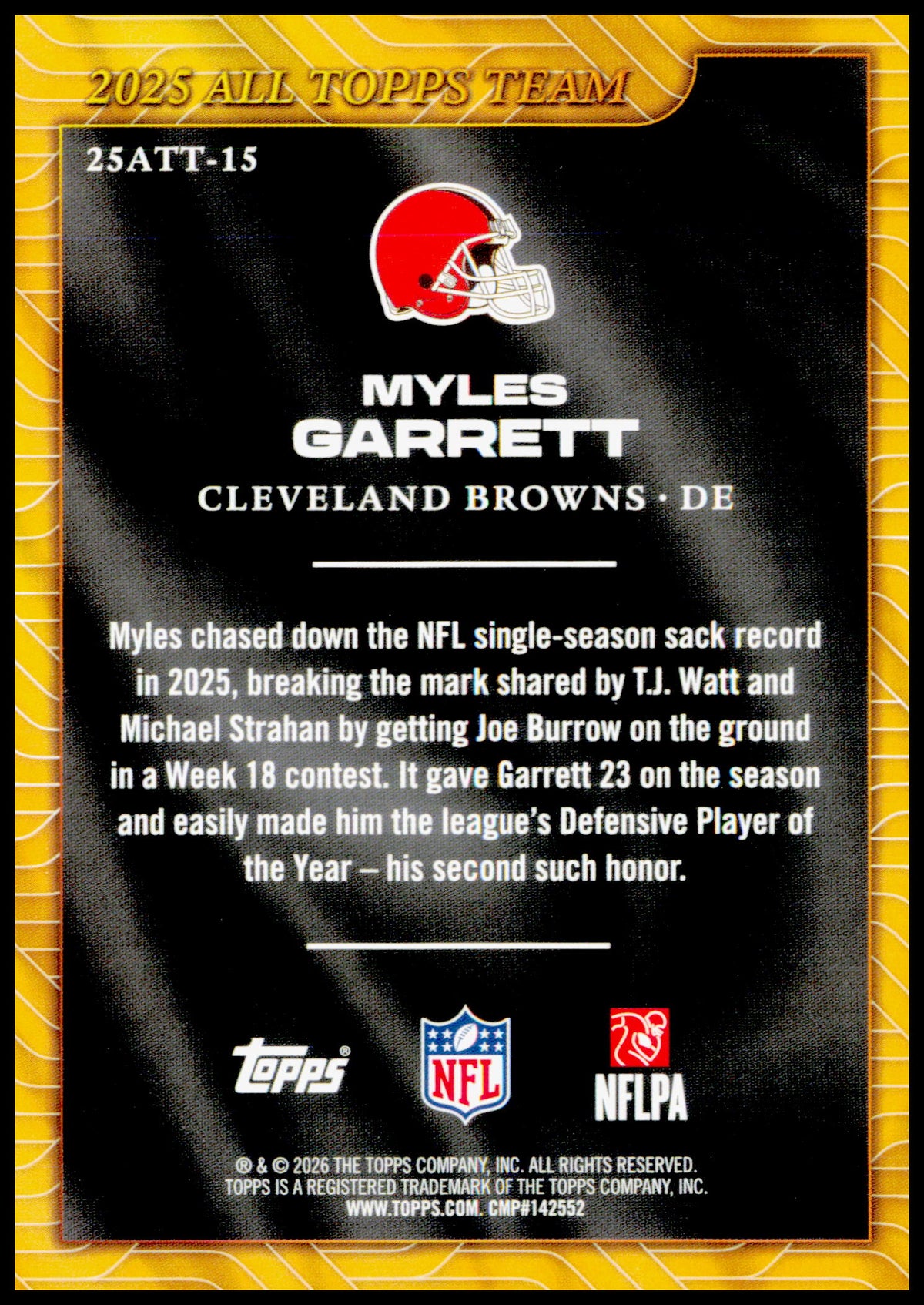 2026 Topps Flagship Myles Garrett Card 2025 All Topps Team Cleveland Browns