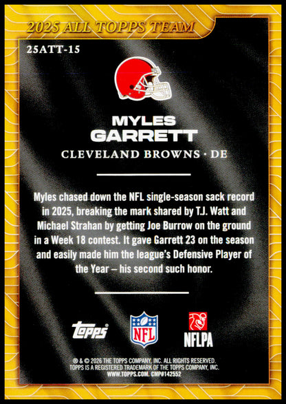 2026 Topps Flagship Myles Garrett Card 2025 All Topps Team Cleveland Browns