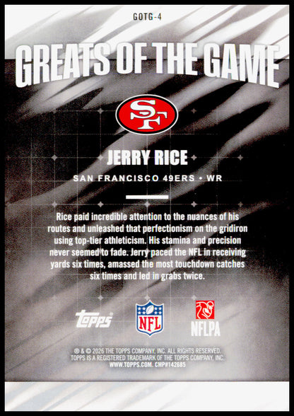 2026 Topps Flagship Jerry Rice Card Greats Of The Game San Francisco 49ers