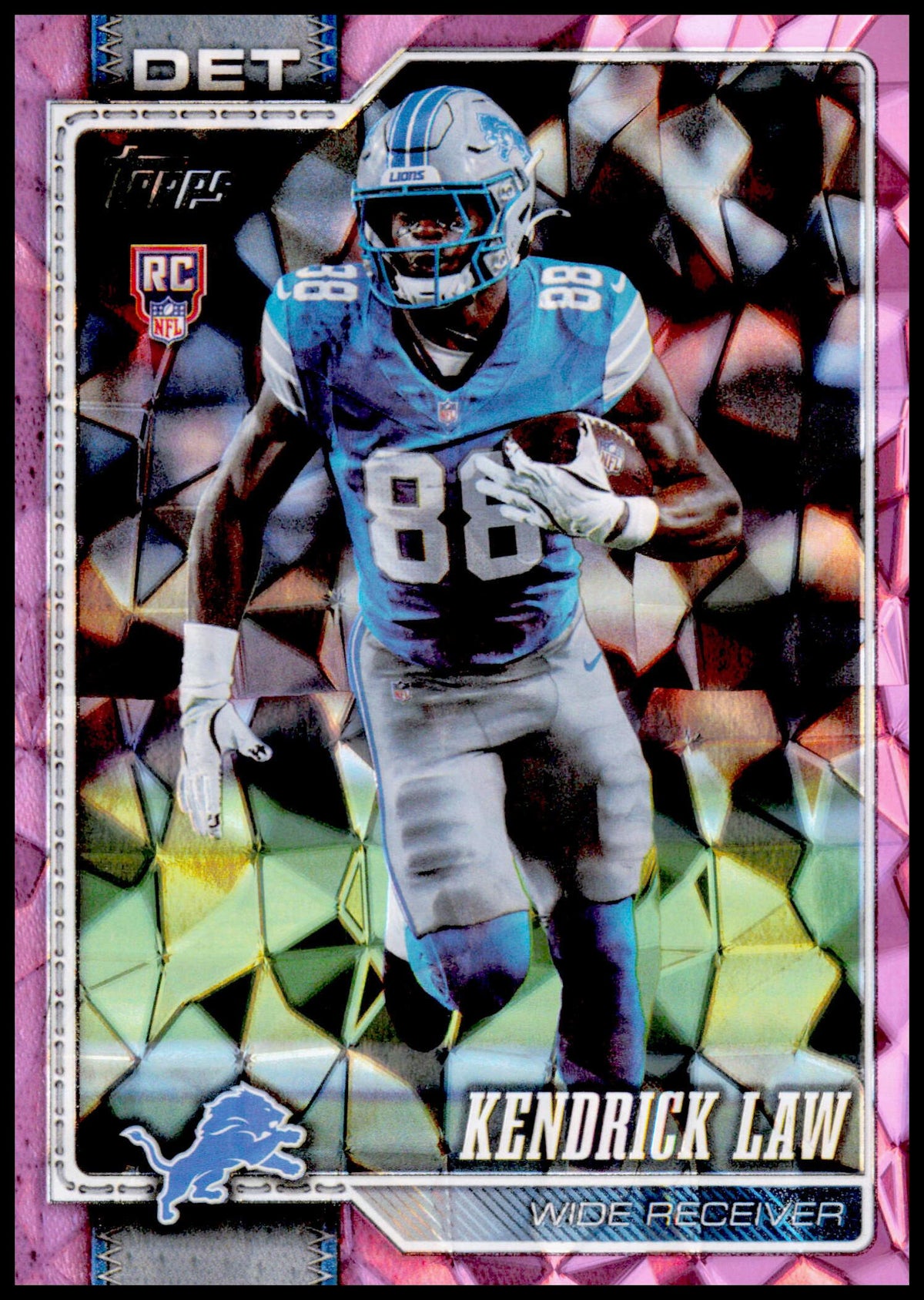 2026 Topps Flagship Kendrick Law Card Pink Diamante Foil RC Detroit Lions