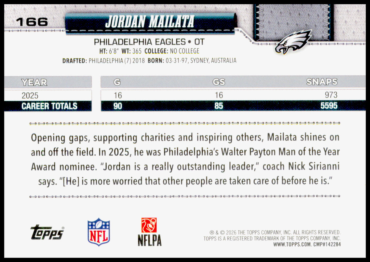 2026 Topps Flagship Jordan Mailata Card Diamante Foil Philadelphia Eagles
