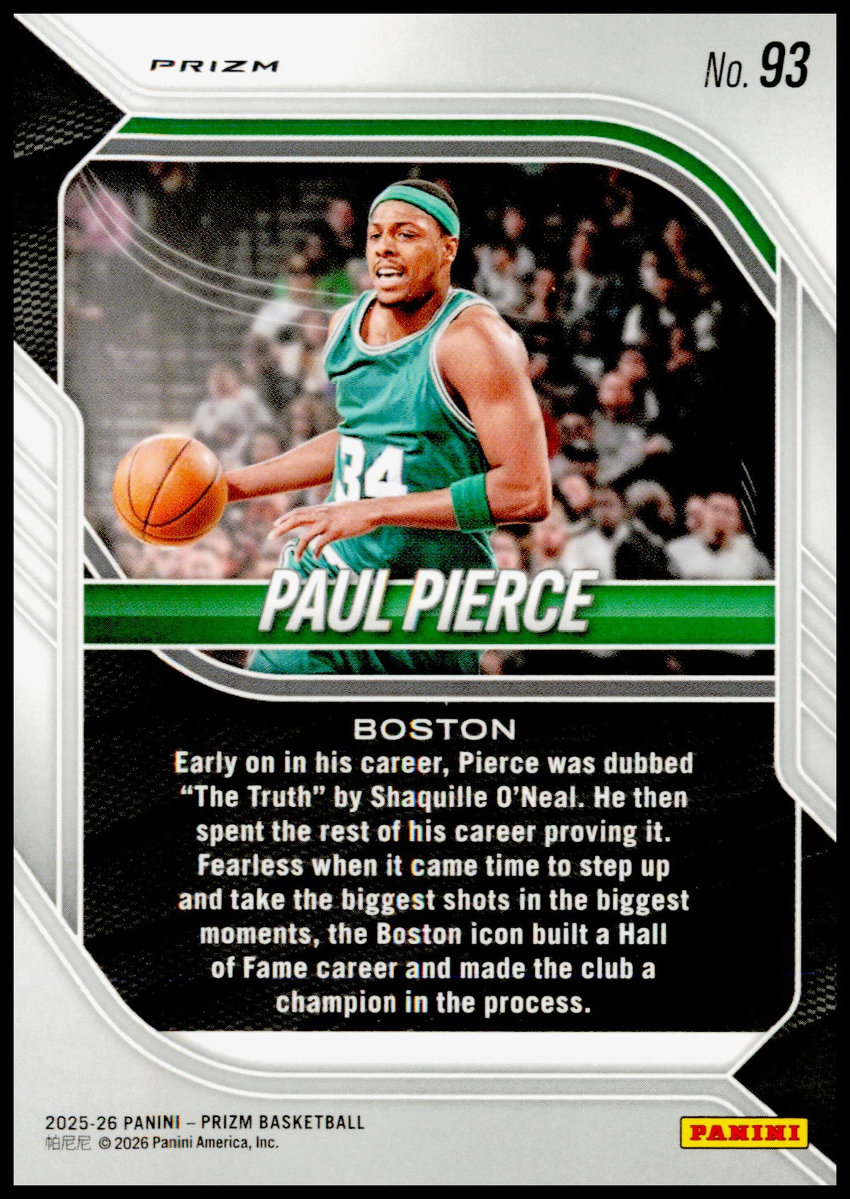 2025-26 Panini Prizm Paul Pierce Card Purple Wave Prizm Boston Celtics