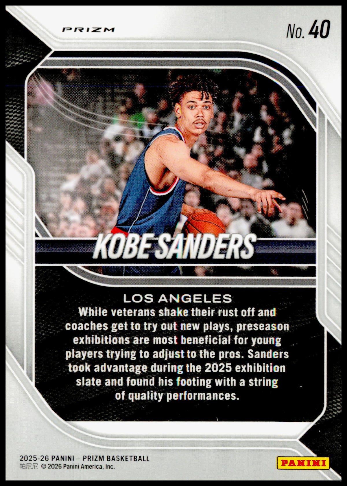 2025-26 Panini Prizm Kobe Sanders Card Green Prizm Los Angeles Clippers