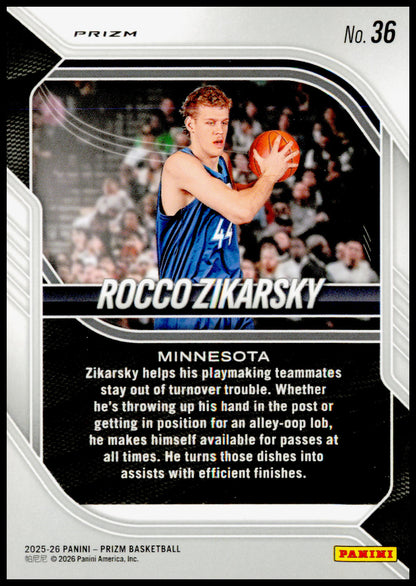 2025-26 Panini Prizm Rocco Zikarsky Card Purple Wave Prizm Minnesota
