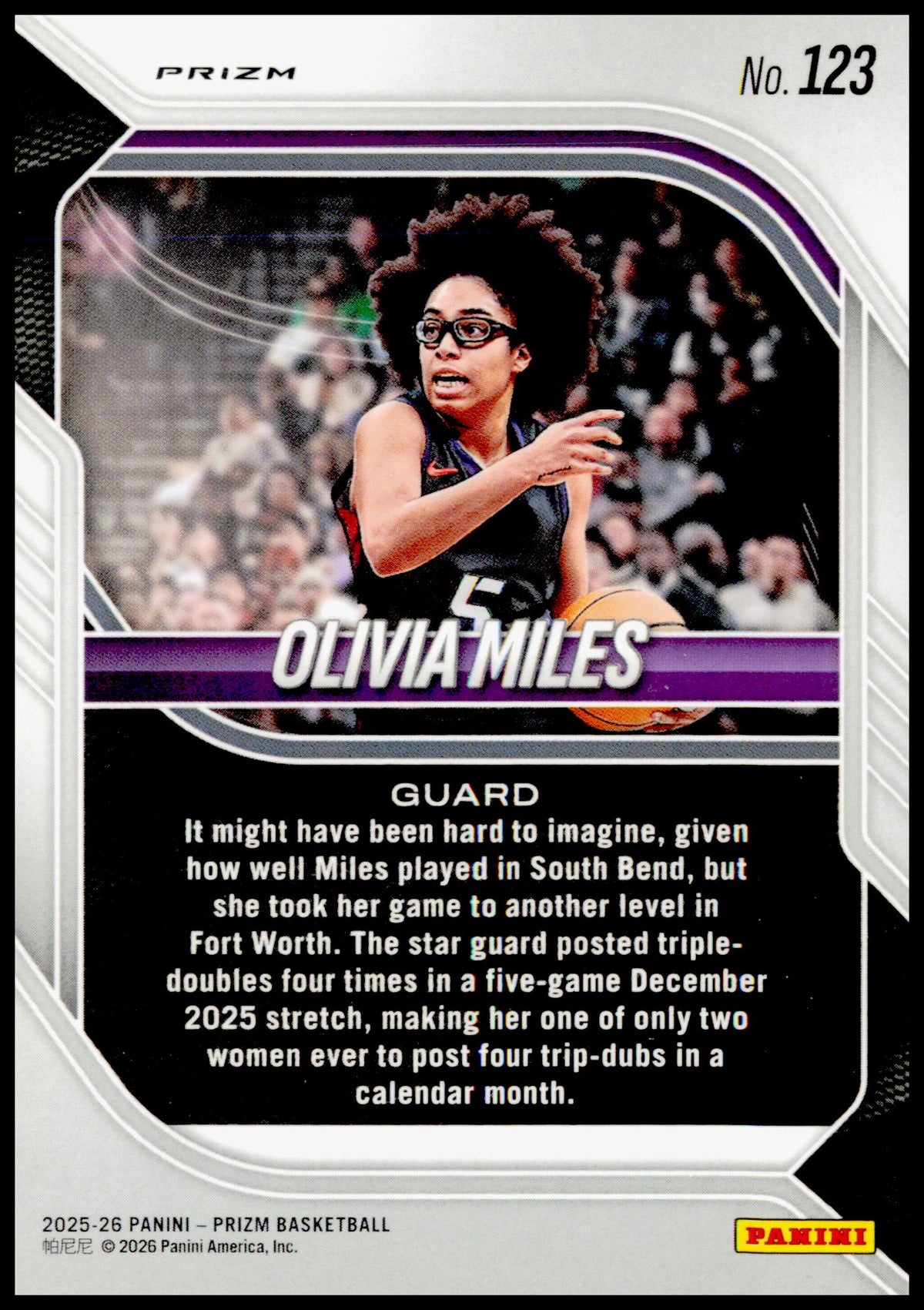 2025-26 Panini Prizm Olivia Miles Card Purple Wave Prizm TCU Horned Frogs