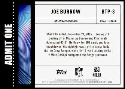 2026 Topps Flagship Joe Burrow Card Big Ticket Players Cincinnati Bengals
