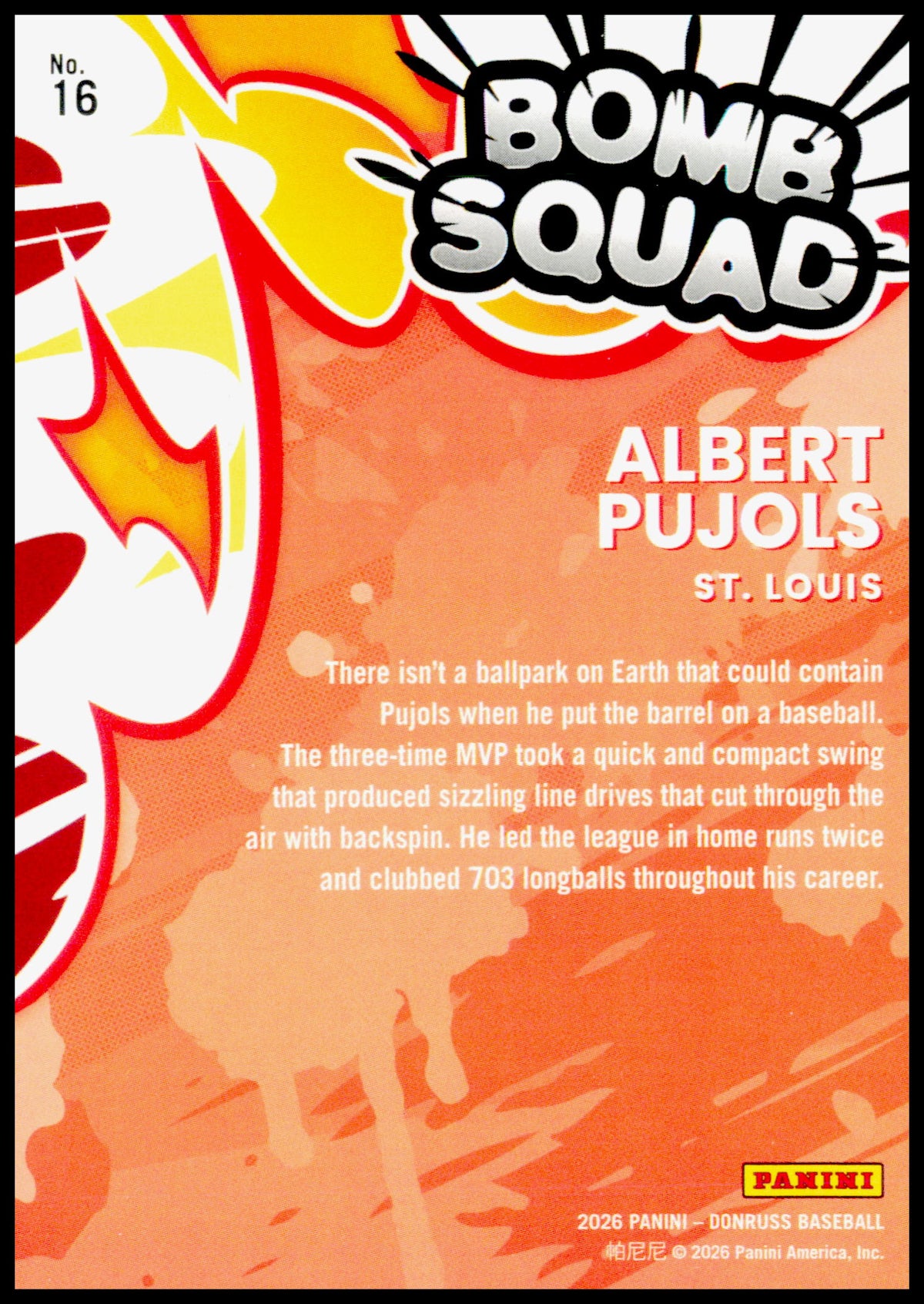 2026 Donruss Albert Pujols Card Bomb Squad St. Louis Cardinals