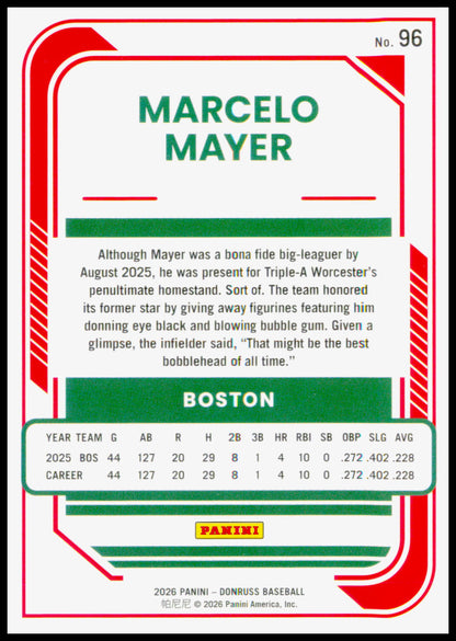 2026 Donruss Marcelo Mayer Card Boston Red Sox