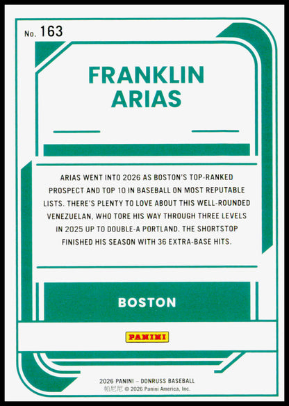 2026 Donruss Franklin Arias Card Rockets Boston Red Sox