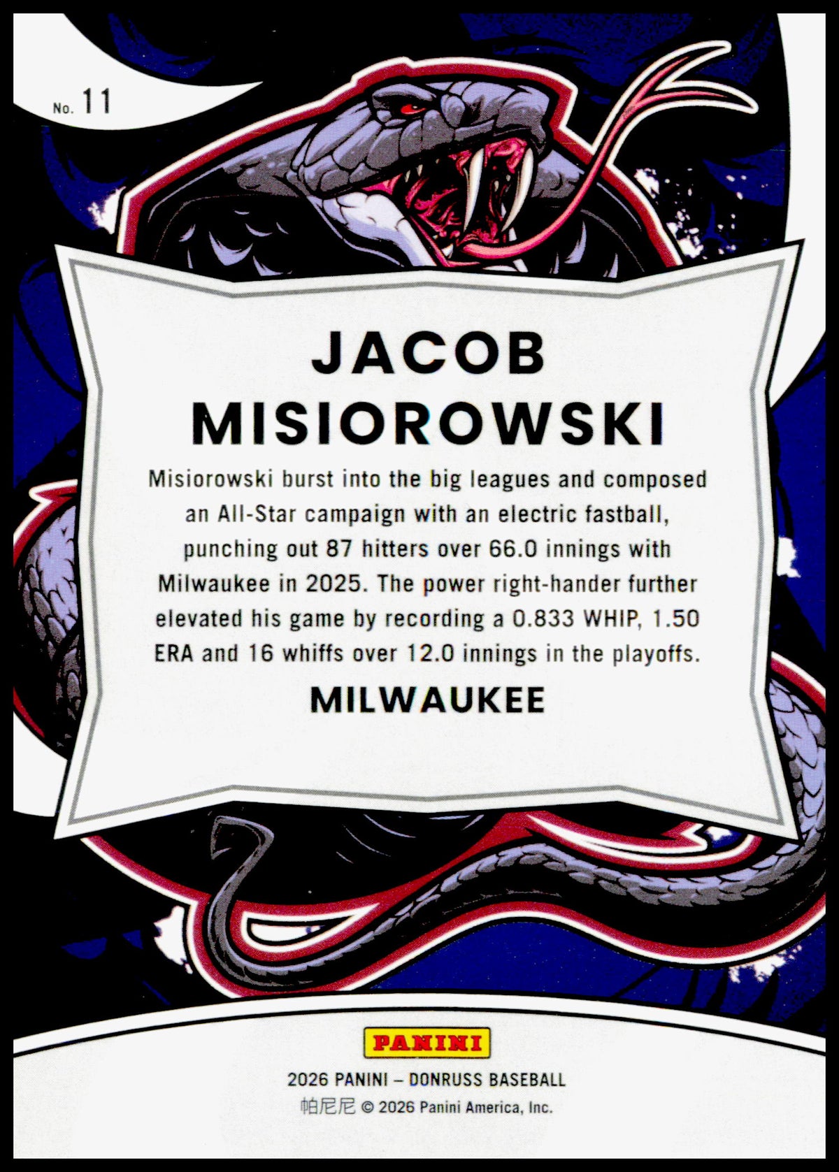 2026 Donruss Jacob Misiorowski Card Unleashed Milwaukee Brewers