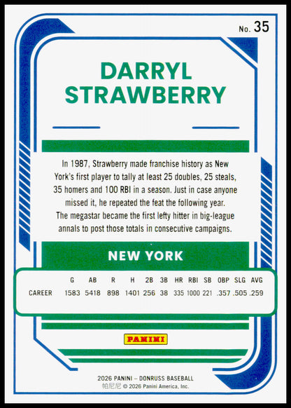 2026 Donruss Darryl Strawberry Card Red and Blue New York Mets