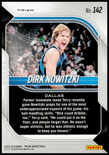 2025-26 Panini Prizm Dirk Nowitzki Card Purple Wave Prizm Dallas Mavericks