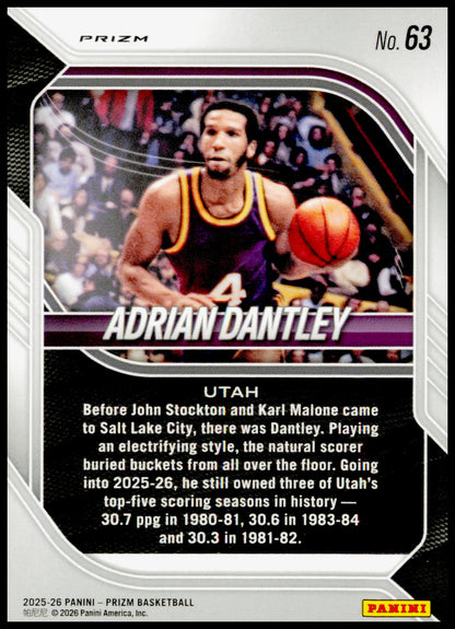 2025-26 Panini Prizm Adrian Dantley Card Purple Wave Prizm Utah Jazz