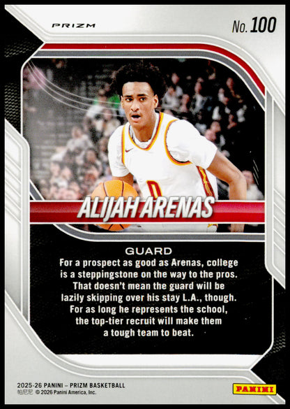 2025-26 Panini Prizm Alijah Arenas Card Purple Wave Prizm USC Trojans