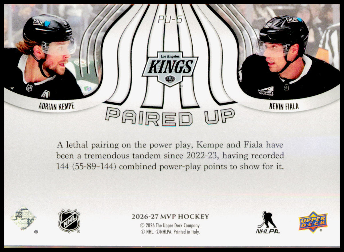 2026-27 Upper Deck MVP Adrian Kempe / Kevin Fiala Card Paired Up Los