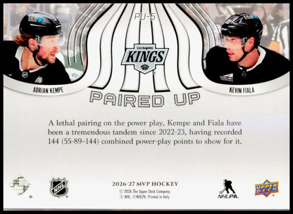 2026-27 Upper Deck MVP Adrian Kempe / Kevin Fiala Card Paired Up Los