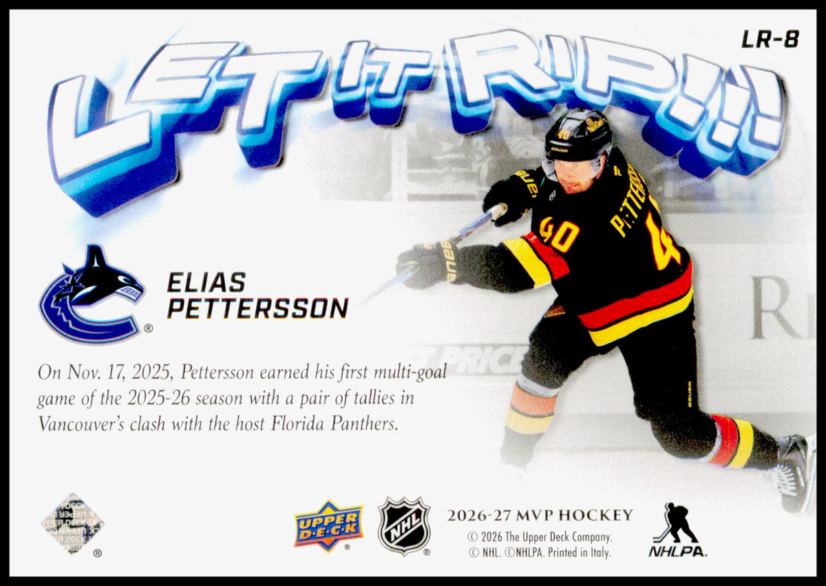 2026-27 Upper Deck MVP Elias Pettersson Card Let it Rip Vancouver Canucks