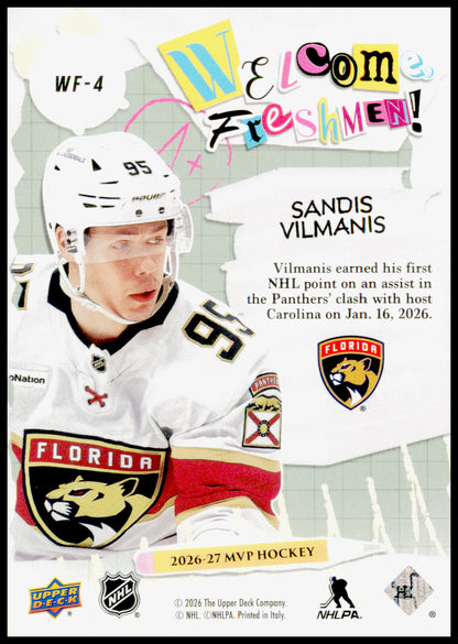2026-27 Upper Deck MVP Sandis Vilmanis Card Welcome, Freshman! Florida Panthers