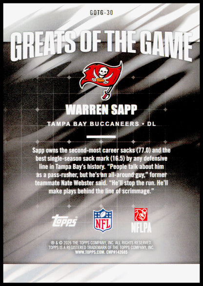 2026 Topps Flagship Warren Sapp Card Greats Of The Game Tampa Bay Buccaneers