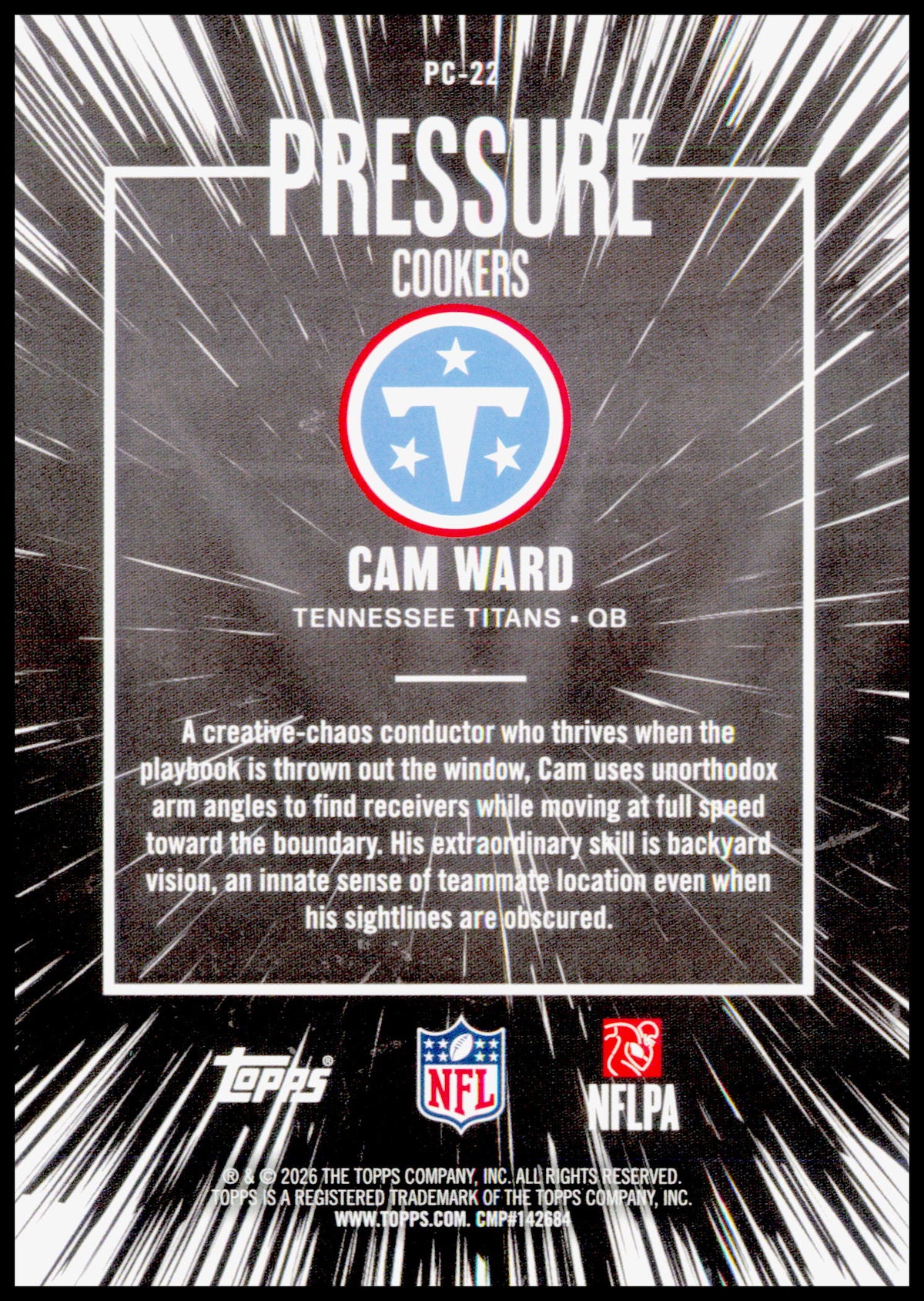 2026 Topps Flagship Cam Ward Card Pressure Cookers Tennessee Titans
