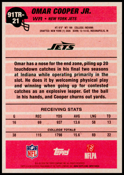 2026 Topps Flagship Omar Cooper Jr. Card 1991 Topps Football Rookies Jets