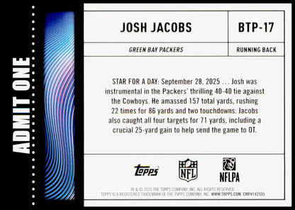 2026 Topps Flagship Josh Jacobs Card Big Ticket Players Green Bay Packers