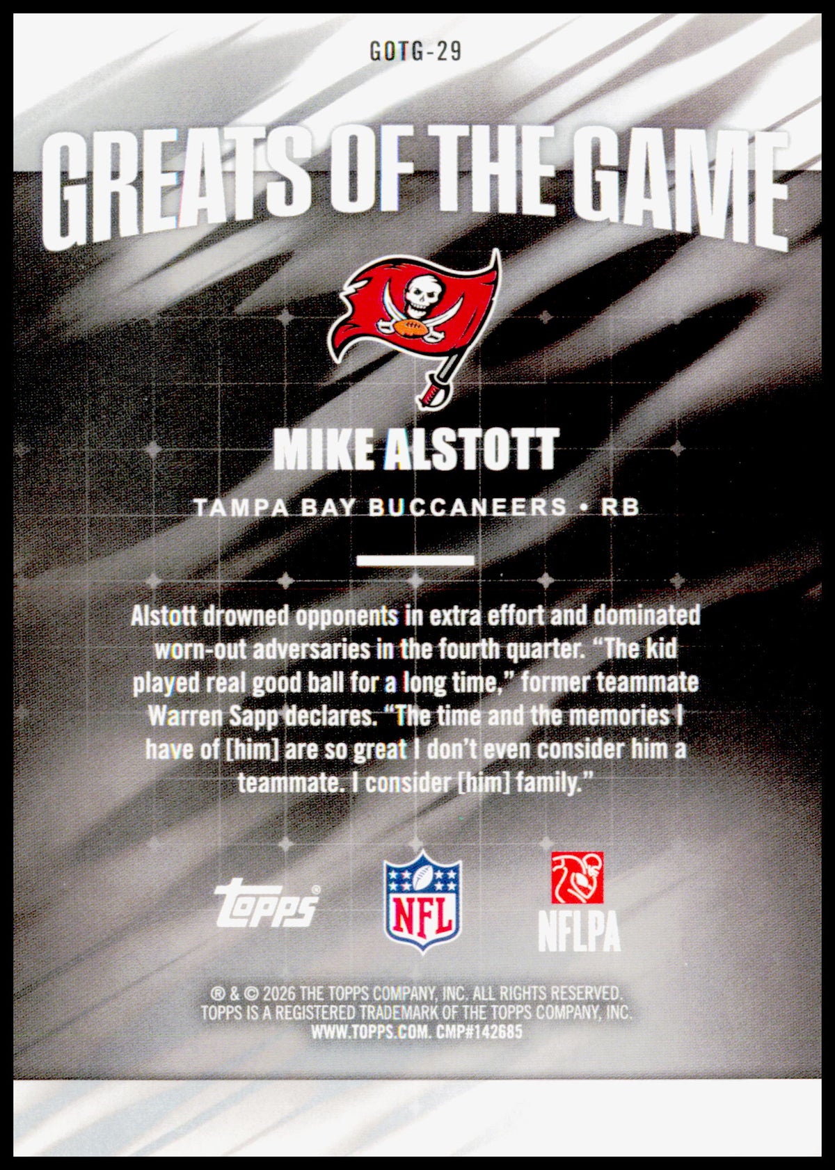 2026 Topps Flagship Mike Alstott Card Greats Of The Game Tampa Bay Buccaneers