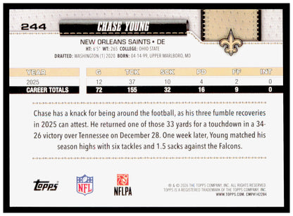 2026 Topps Flagship Chase Young Card Rainbow Foil New Orleans Saints